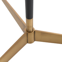 floor lamp bronze antique brass black steel off-white linen shade modern three leg base