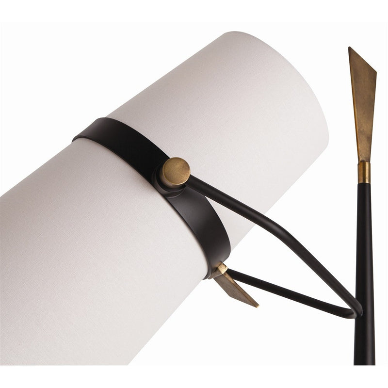 floor lamp iron black antique brass off-white linen shade contemporary