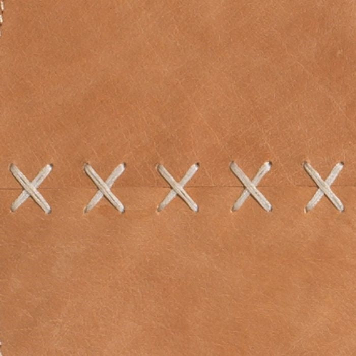 cross stitch buff leather round mirror neutral