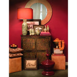 cross stitch buff leather round mirror neutral