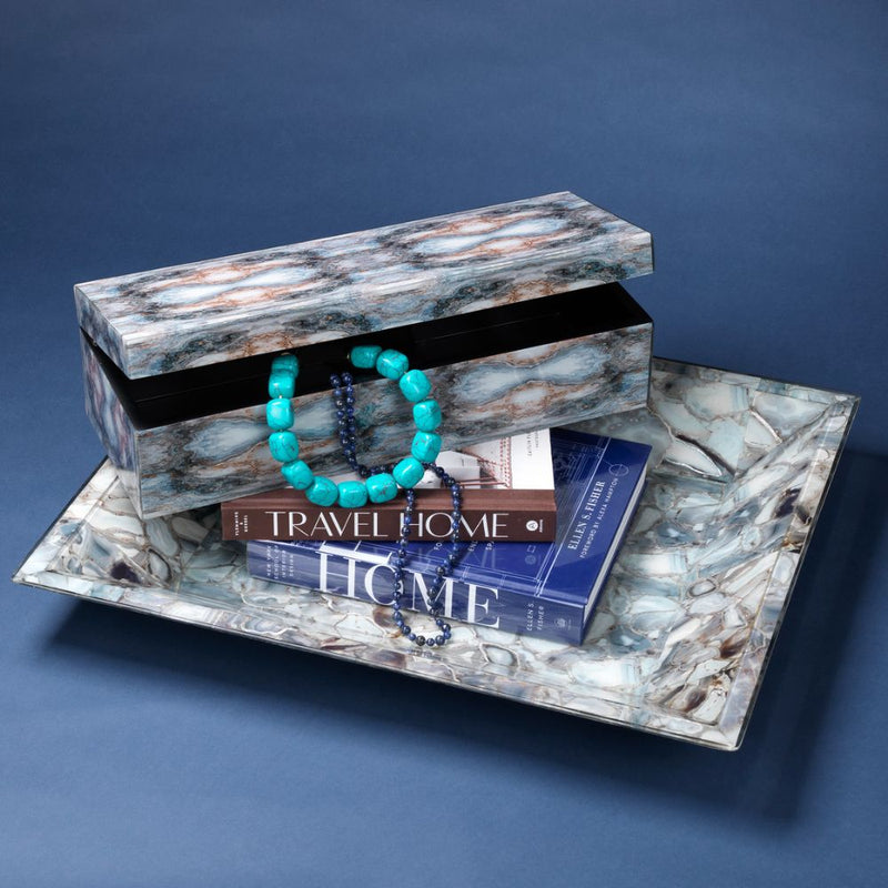 lacquer indigo blue gold cream decorative box