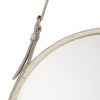 round white hide framed mirror with leather strap