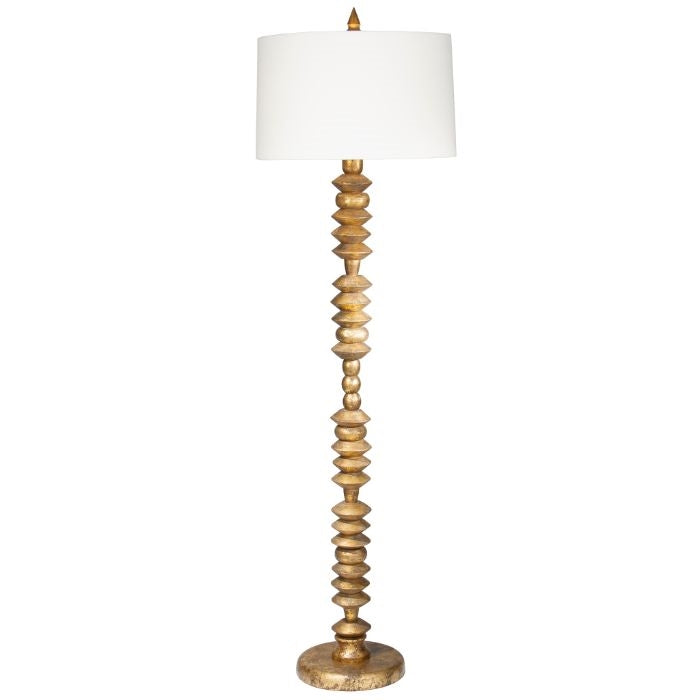 antique gold stacked wood floor lamp sailcloth shade