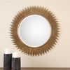 round beveled mirror metal tubes antiqued gold