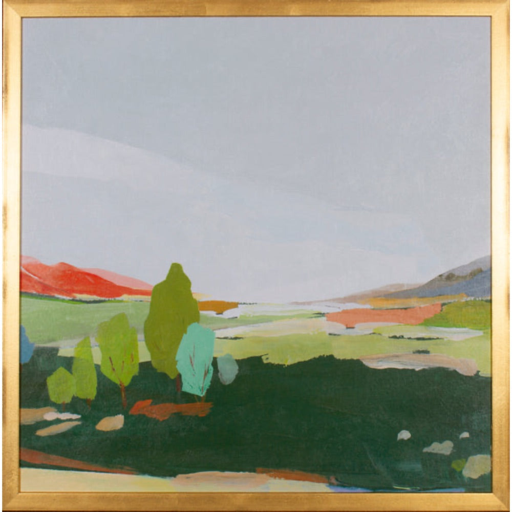 green hills nature trees open field framed wall art