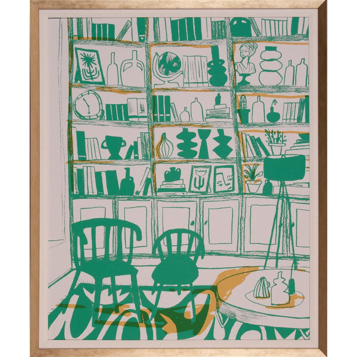 green fresh library scene framed art 