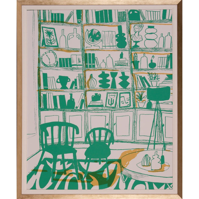 green fresh library scene framed art 