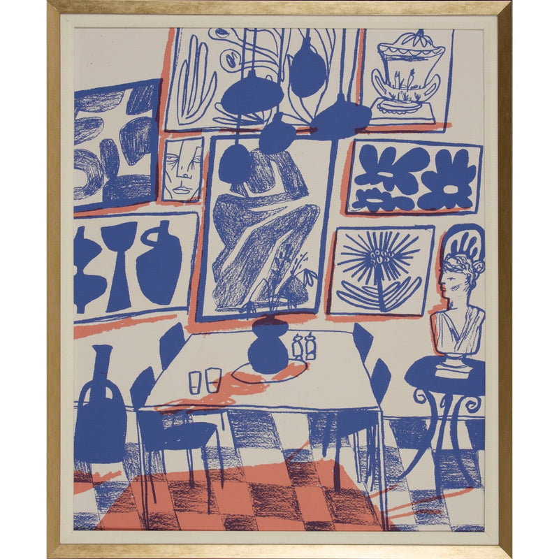 blue terracotta kitchen scene framed wall art 