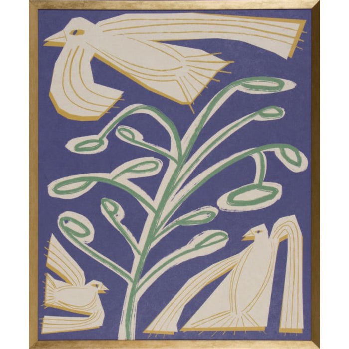bird branch nature modern wall art white green