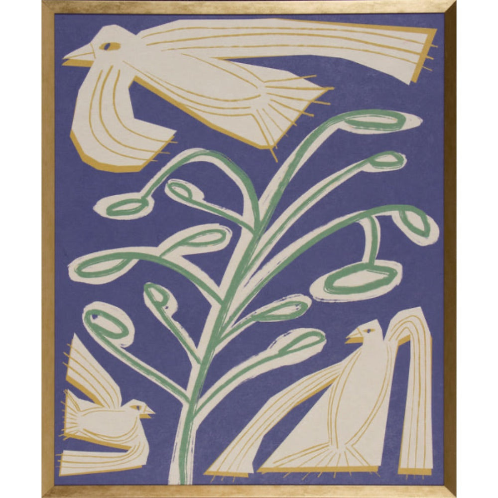 bird branch nature modern wall art white green