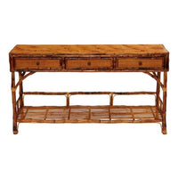 rattan wood console table drawers shelf tortoise