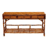 rattan wood console table drawers shelf tortoise