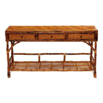 rattan wood console table drawers shelf tortoise