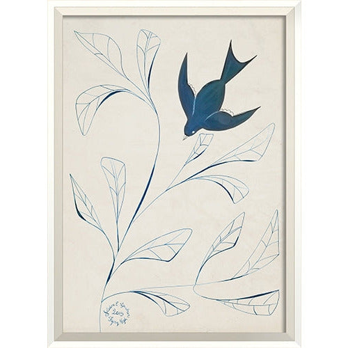 blue bird branch framed wall art