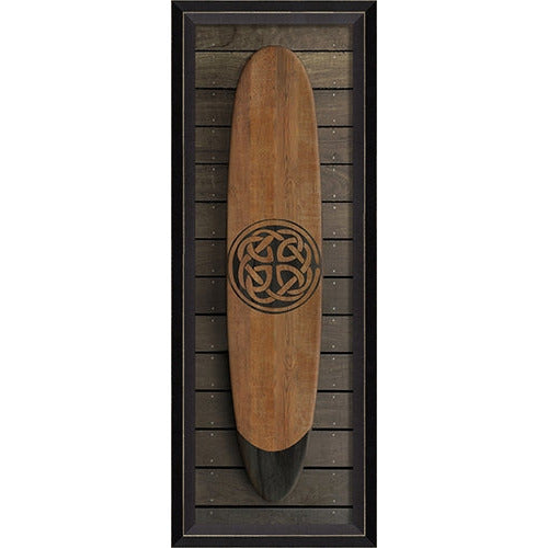 Spicher & Company coastal wall art surfboard wood vintage frame glass Celtic knot