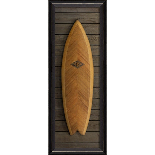 Spicher & Company coastal wall art surfboard wood vintage frame glass pointed top