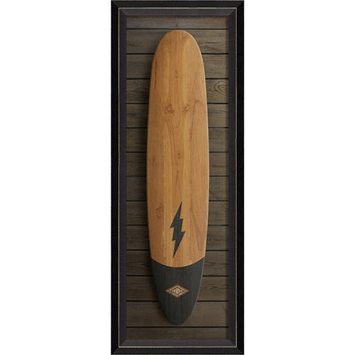 Spicher & Company coastal wall art surfboard wood vintage frame glass lighting bolt