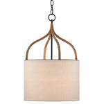 wicker wrapped rattan pendant with off-white shade