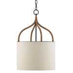 wicker wrapped rattan pendant with off-white shade