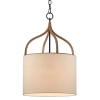 wicker wrapped rattan pendant with off-white shade