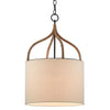 wicker wrapped rattan pendant with off-white shade