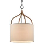 wicker wrapped rattan pendant with off-white shade