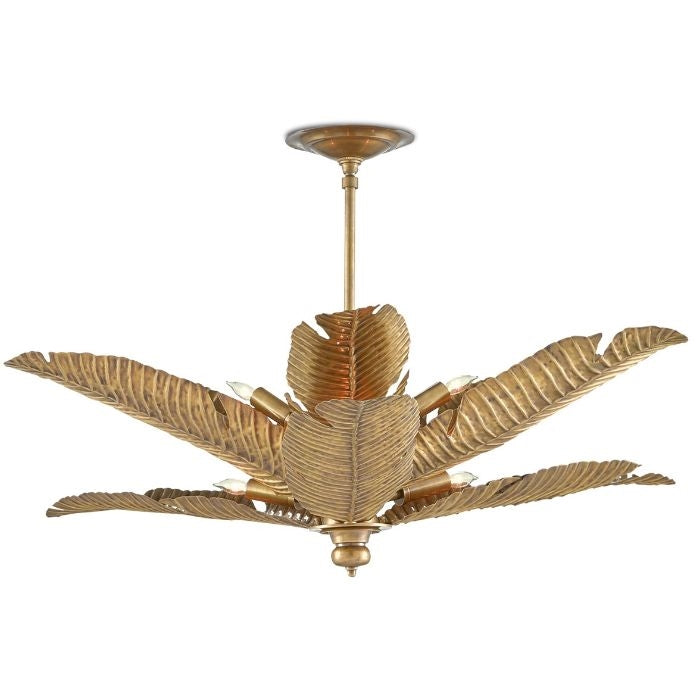 vintage brass 6 light semi-flush mount with layered leaves