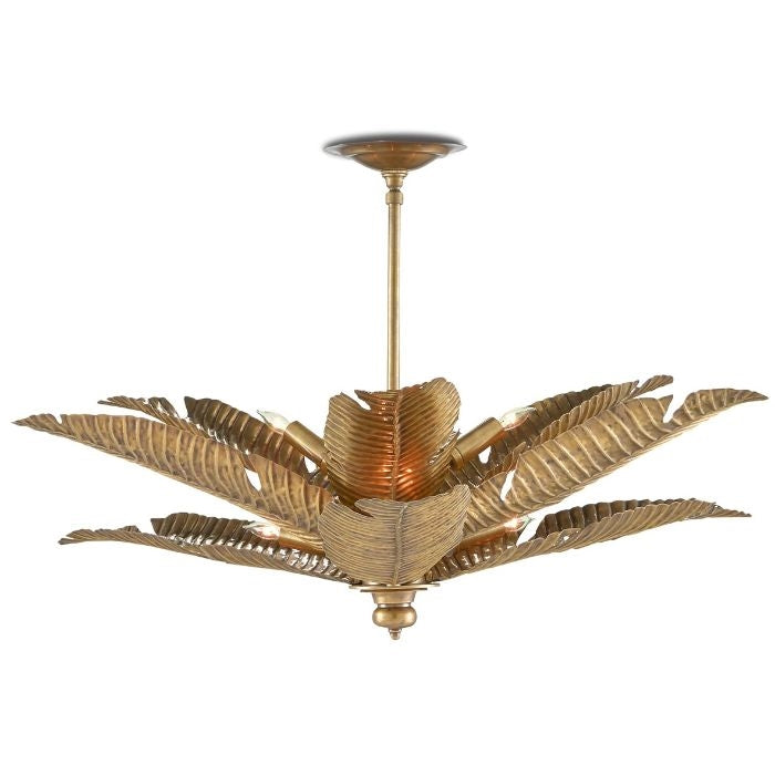 vintage brass 6 light semi-flush mount with layered leaves