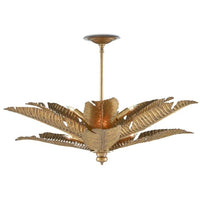 vintage brass 6 light semi-flush mount with layered leaves