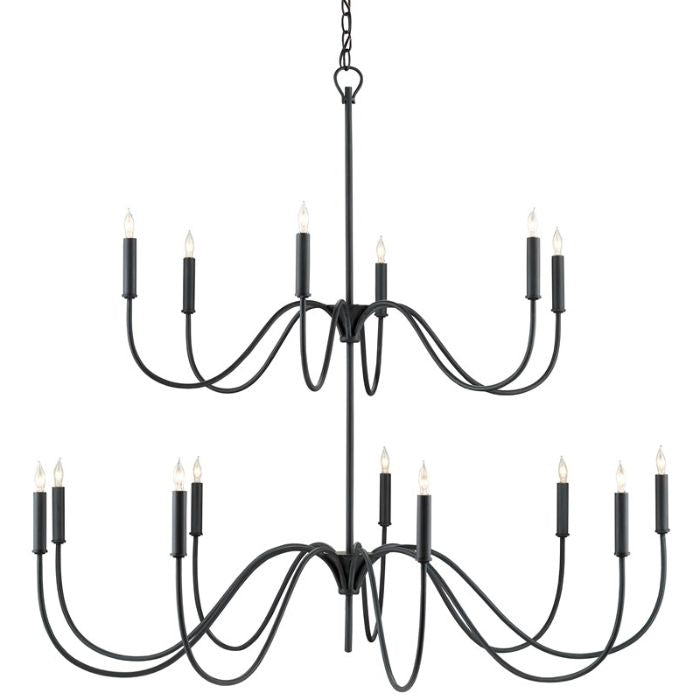 Black Wrought Iron Traditional 15 Light Americana Chandelier