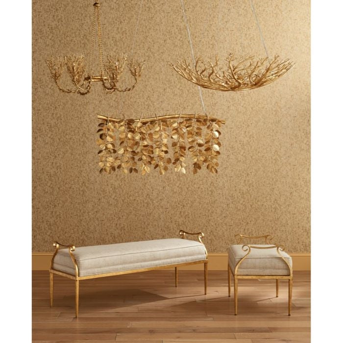 5 light gold eucalyptus leaf and branches contemporary rectangular chandelier
