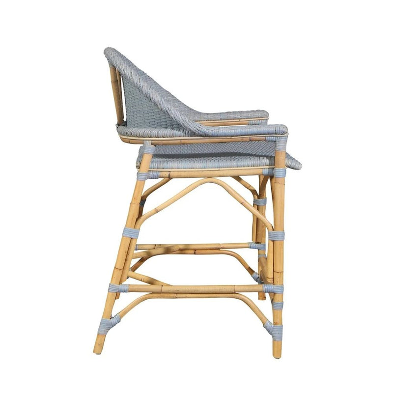 Unique light blue and tan wood stool