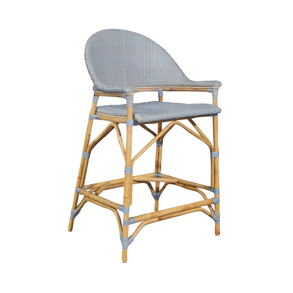 Unique light blue and tan wood stool