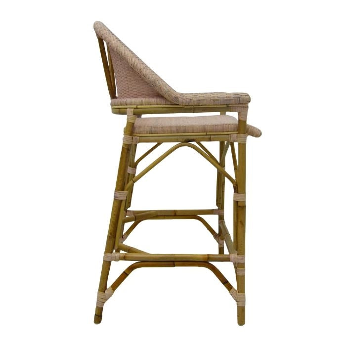 counter stool blush pink rattan back arms