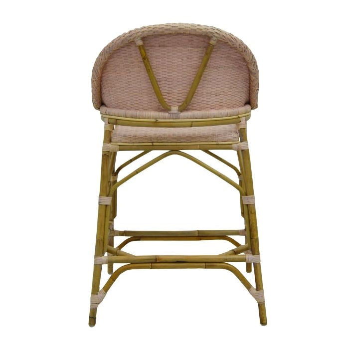 counter stool blush pink rattan back arms