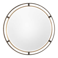 round mirror beveled iron frame rustic bronze antiqued gold