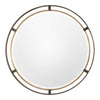 round mirror beveled iron frame rustic bronze antiqued gold