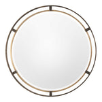 round mirror beveled iron frame rustic bronze antiqued gold