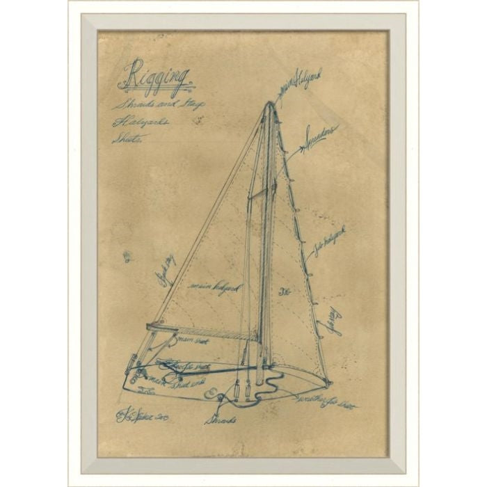 blue cream sail coastal nautical rigging artwork