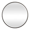 large round mirror black iron frame gold screw caps