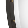 large round mirror black iron frame gold screw caps