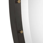 large round mirror black iron frame gold screw caps