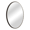 large round mirror black iron frame gold screw caps
