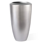 silver aluminum planter oversized fiberglass