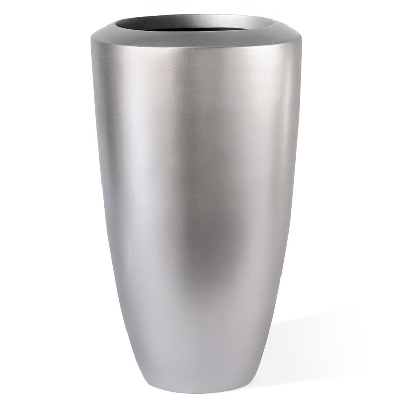 silver aluminum planter oversized fiberglass