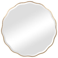 scalloped edge gold wood round mirror beveled