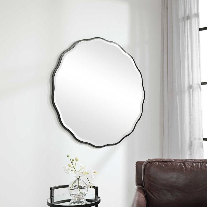 round wall mirror black frame waved shape