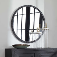 round wall mirror matte black iron frame industrial