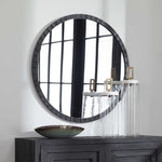 round wall mirror matte black iron frame industrial