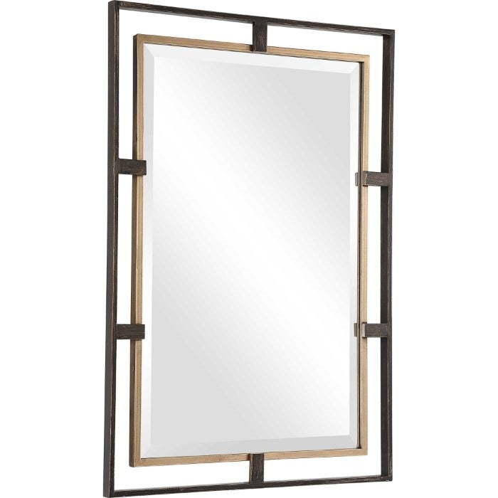 rectangle wall mirror double iron frame bronze gold